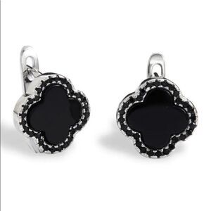 Savvy Cie Sterling Silver Onyx Clover Stud Earrings